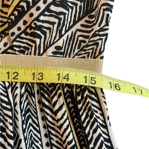 Ann Taylor Loft Midi Dress 10 Petite Casual Aztec Geometric Sleeveless Black Tan - Picture 7 of 11